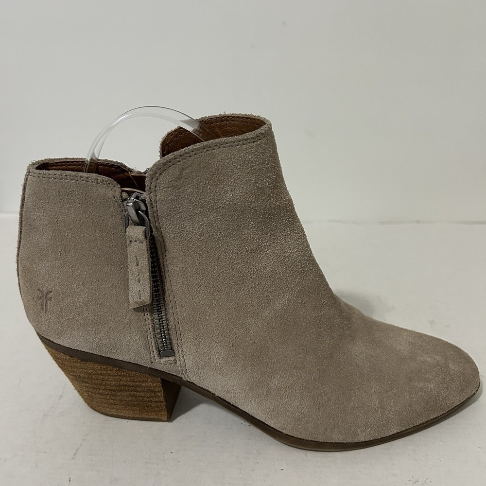 Frye Jea Tan Suede Stacked Block Heel Zip Ankle Boots Women's 8.5 Western Boho